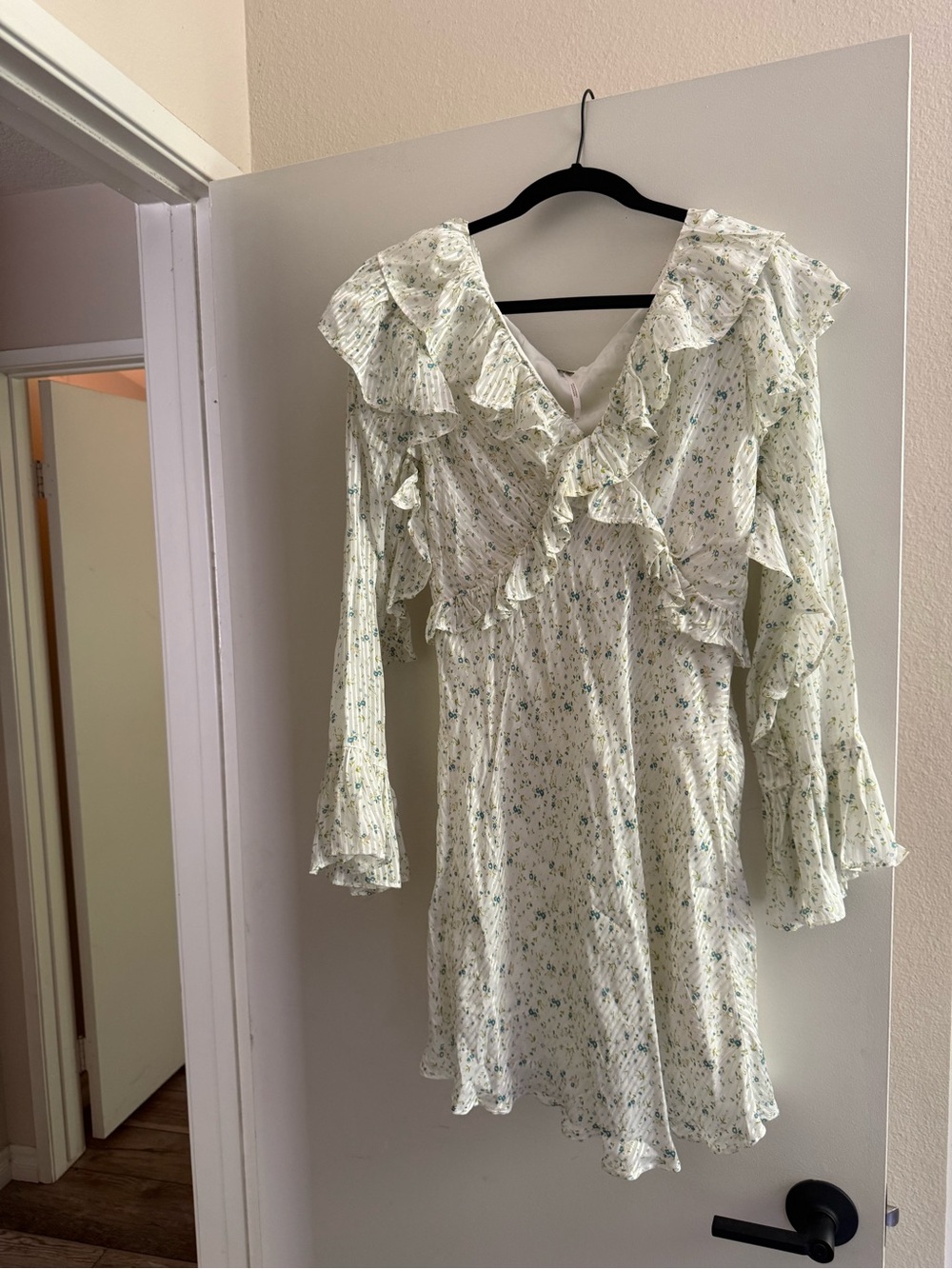 Free People Ivory Floral Ruffle Dress